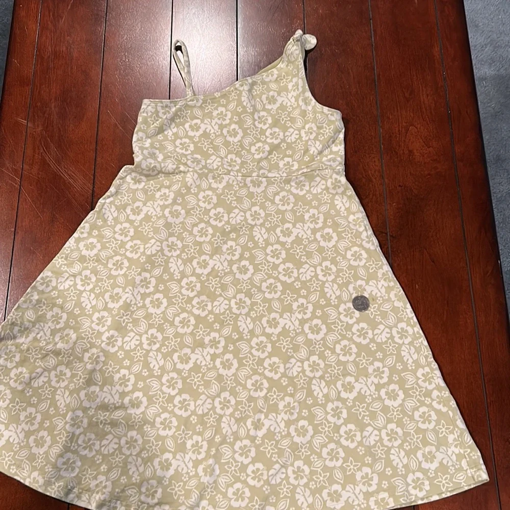 Gymboree Beach Shack Green Hibiscus Floral One Shoulder Dress size 9 small spots